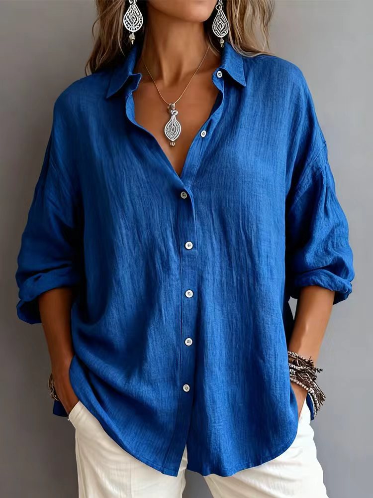 Fashionable Solid-color Long-sleeve Lapel Cardigan Shirt NorixaFashion.com