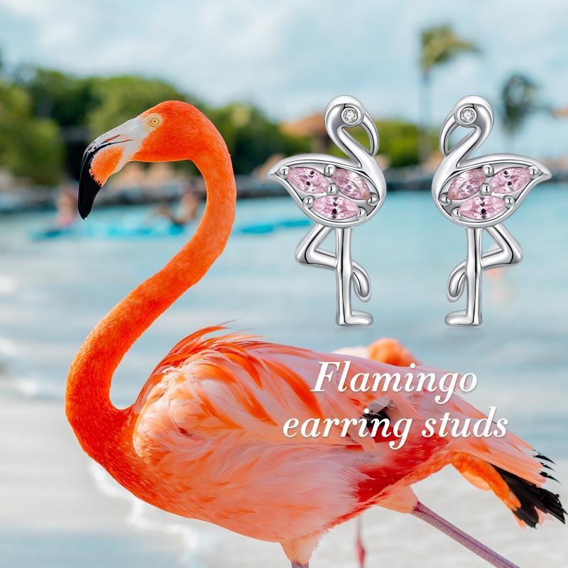 Pink Flamingo CZ Stud Earrings in White Gold Plated Sterling Silver LuxuryLifeWay Online Store