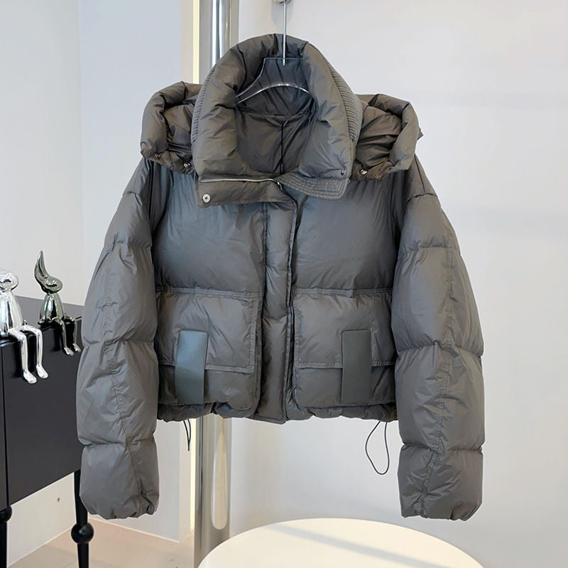 New Hooded Loose Slimming And Fashionable White Duck Down Bread Coat Best YouTube Store