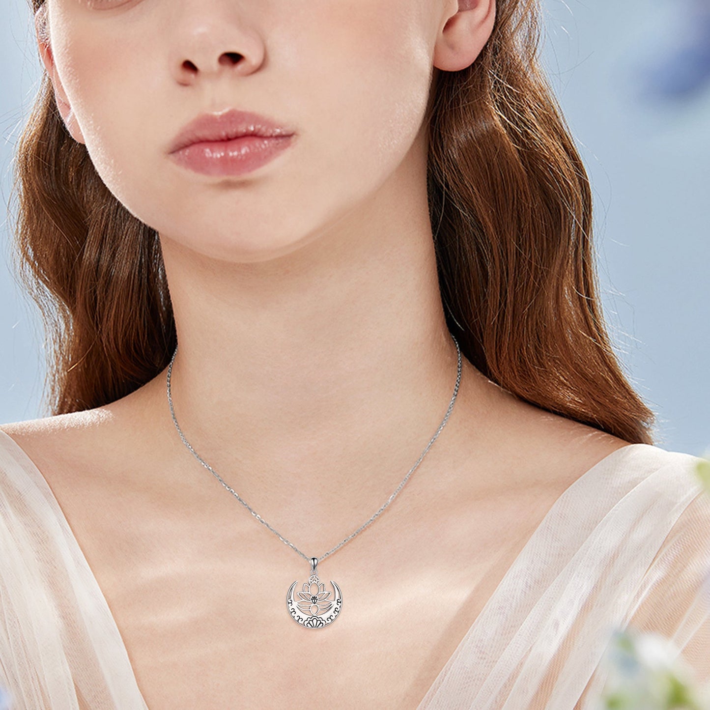 Lotus Flower Symbol Yoga Necklace Sterling Silver Sanskrit Symbol  Balancing Jewelry LadyShow.Store