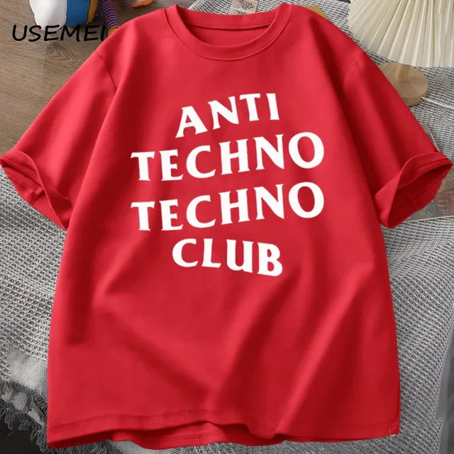 Funny Anti Techno Club Graphic Oversized T-Shirt Pi-Mart