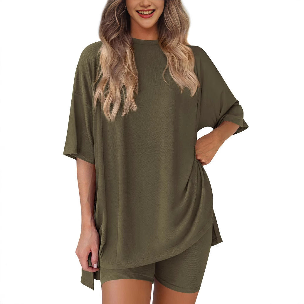 New Loose Fashion Solid Color Casual Two-piece Suit NorixaFashion.com