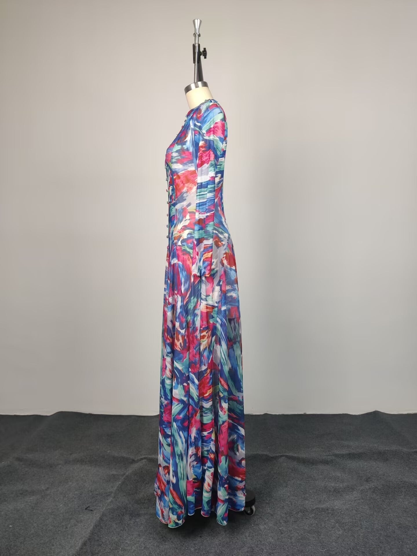 Multicolor Abstract Print Long Sleeve Maxi Dress NorixaFashion.com