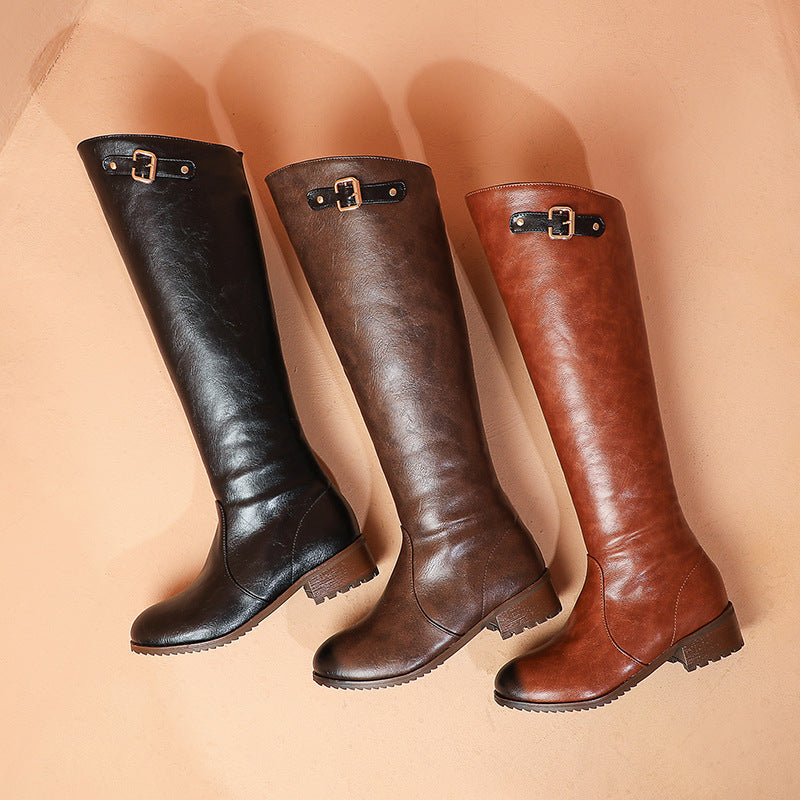Retro Casual Women's Chunky Heel Knight Boots NorixaFashion.com