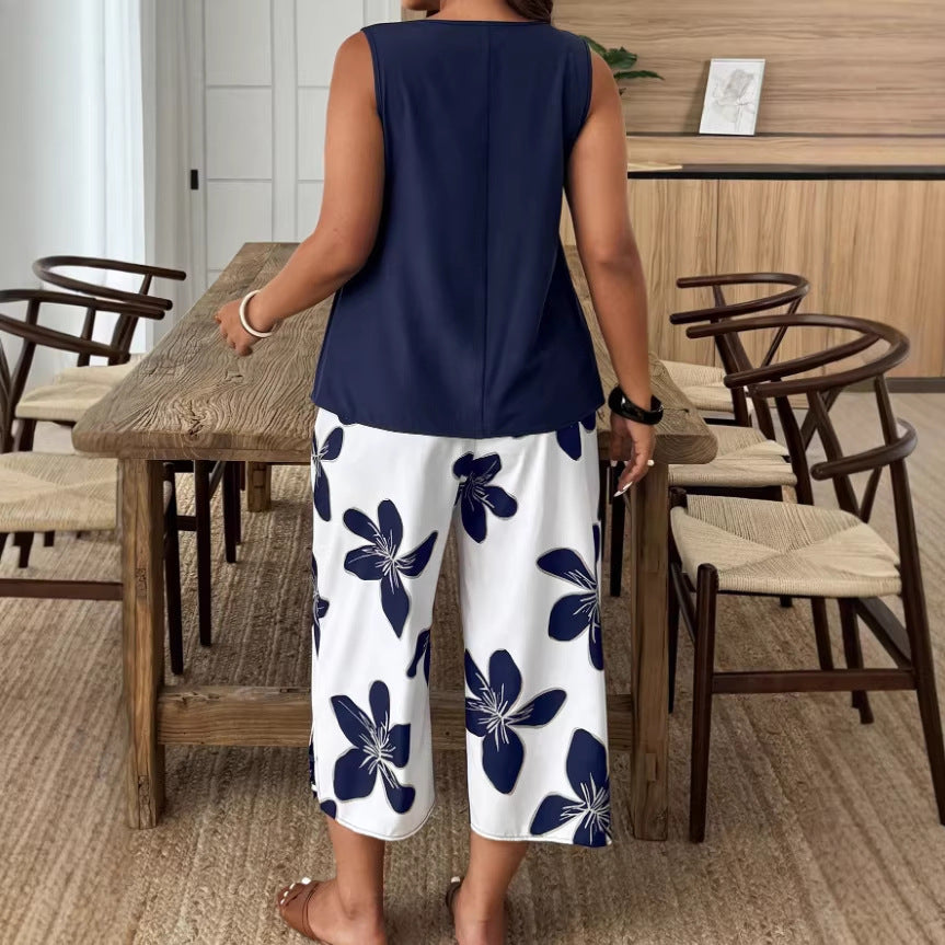 Women's Casual Elegant Printed Cropped Pants Set LadyShow.Store