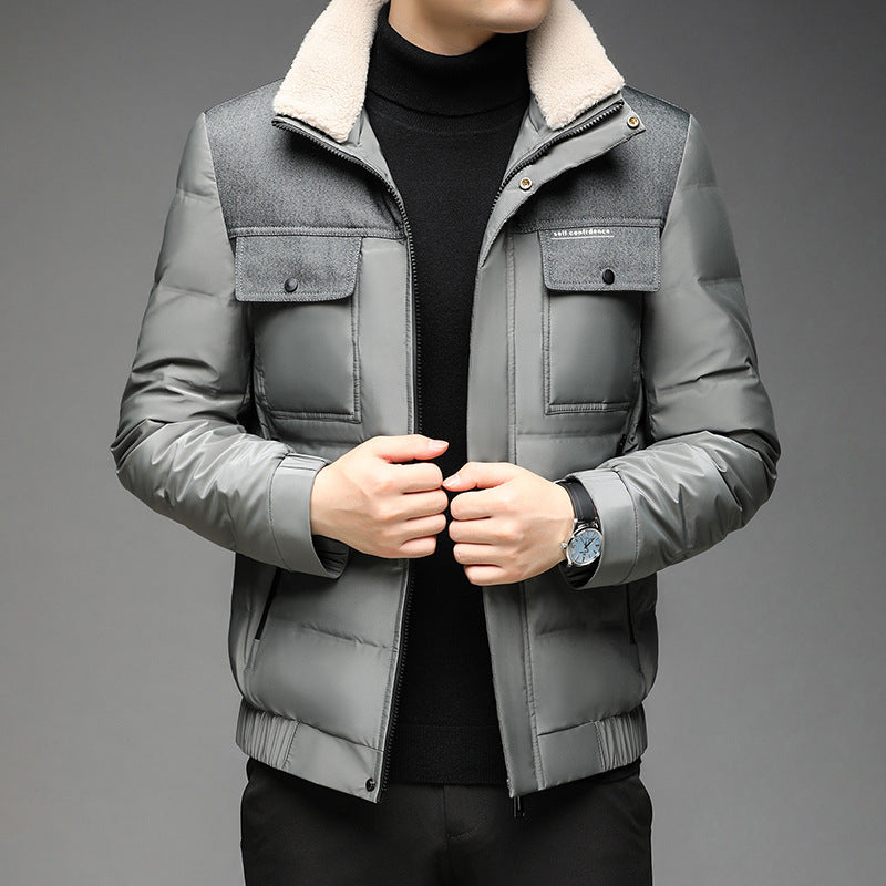 Men's Casual Winter Down Jacket with Fur Collar Pi-Mart