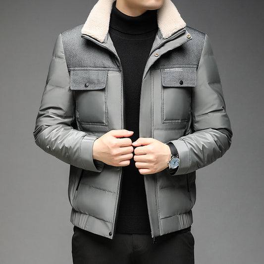Men's Casual Winter Down Jacket with Fur Collar Pi-Mart