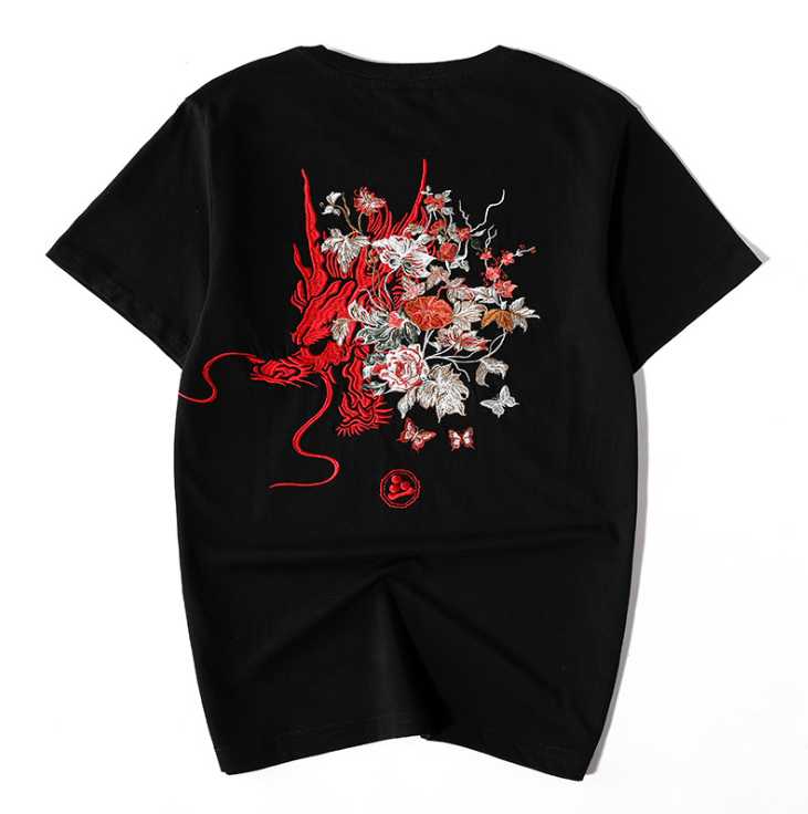 Summer Youth Embroidered Dragon T-Shirt for Men Pi-Mart