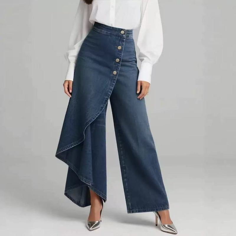 Denim Skort With Button Closure And Washed Finish For Women LadyShow.Store