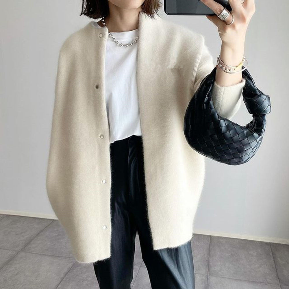 Loose Round Neck Single Breasted Cardigan Fashion Solid Color Coat Jacket Autumn And Winter Women's Clothing NorixaFashion.com
