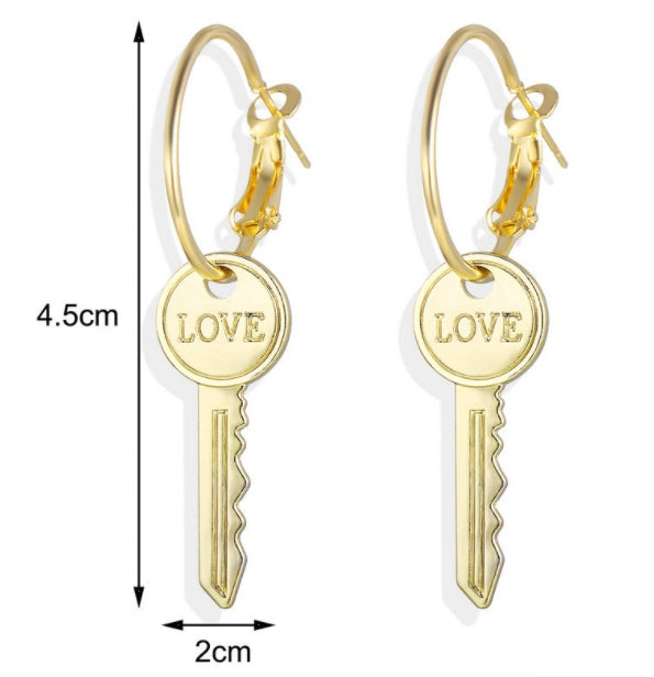 English Letter Love Key Earring