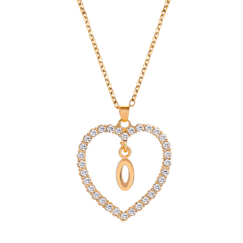 Womens Stylish & Minimalist Diamond-Encrusted 26-Letter Heart Pendant Necklace LuxuryLifeWay Online Store