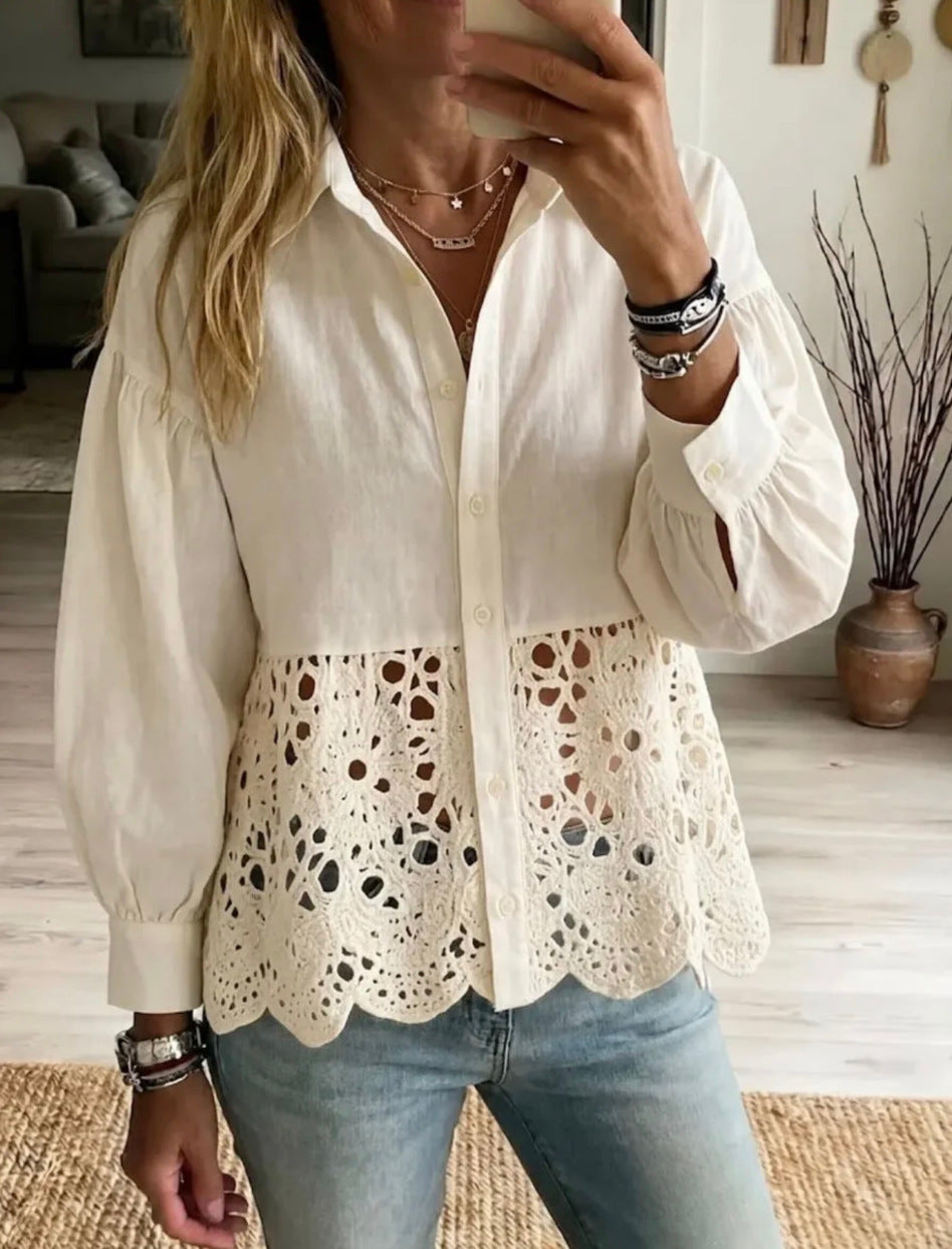 AliExpress Europe And US Cross-Border New Womens Hollow-Out Hem Shirt NorixaFashion.com