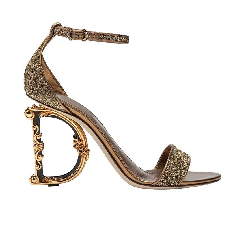 2020 New Metal Letter High Heel Sandals for Women Best YouTube Store
