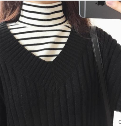 Striped Turtleneck Base Layer T-Shirt Pi-Mart
