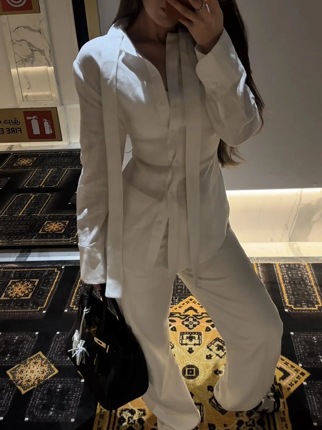 White Linen Tie Long Sleeve Shirt NorixaFashion.com