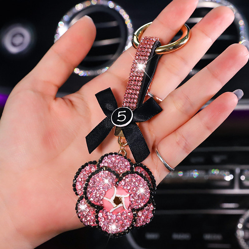 Camellia Diamond Pendant For Car Key Chain LadyShow.Store