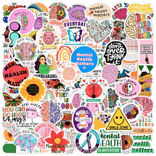 Inspirational Stickers for Water Bottles 100Pcs Mental Health Stickers for Laptops Computers PVC Mental Health Gifts Given by Psychotherapists to Teens Adults Students Teacher Employees Pi-Mart