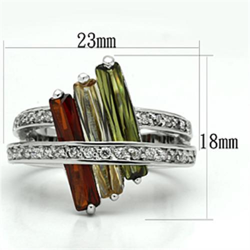 3W025 - Rhodium Brass Ring with AAA Grade CZ  in Multi Color LuxuryLifeWay Online Store