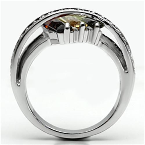 3W025 - Rhodium Brass Ring with AAA Grade CZ  in Multi Color LuxuryLifeWay Online Store