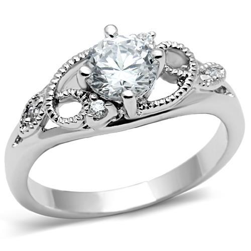 3W034 - Rhodium Brass Ring with AAA Grade CZ  in Clear LuxuryLifeWay Online Store