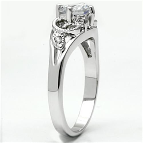 3W034 - Rhodium Brass Ring with AAA Grade CZ  in Clear LuxuryLifeWay Online Store