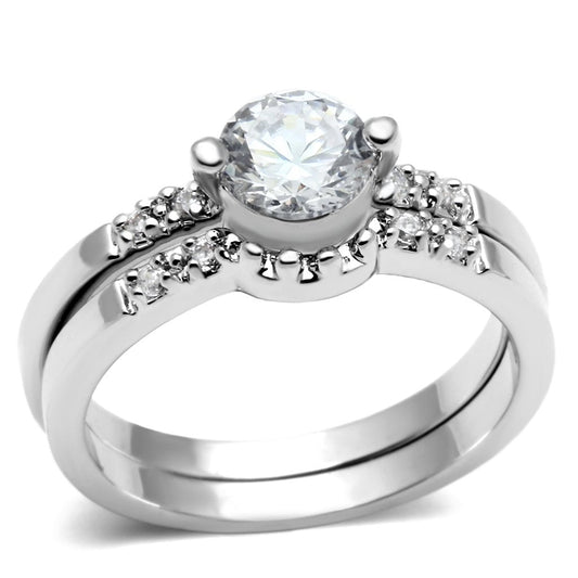 3W044 - Rhodium Brass Ring with AAA Grade CZ  in Clear LuxuryLifeWay Online Store