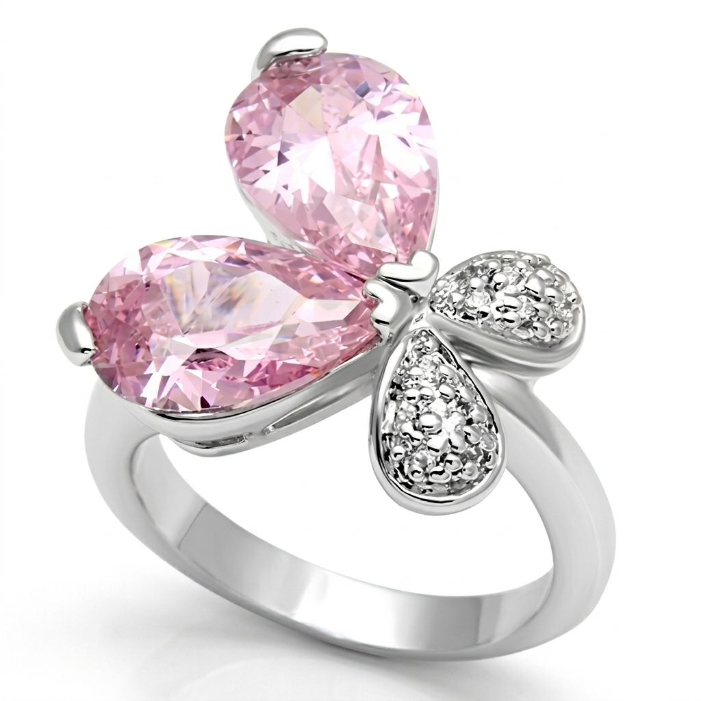 3W051 - Rhodium Brass Ring with AAA Grade CZ  in Rose LuxuryLifeWay Online Store