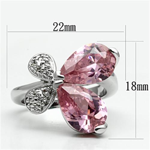 3W051 - Rhodium Brass Ring with AAA Grade CZ  in Rose LuxuryLifeWay Online Store