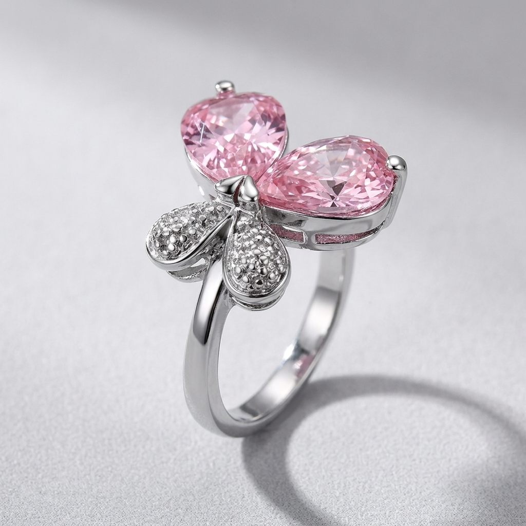 3W051 - Rhodium Brass Ring with AAA Grade CZ  in Rose LuxuryLifeWay Online Store