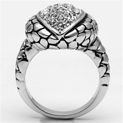 3W058 - Rhodium Brass Ring with Top Grade Crystal  in Clear LuxuryLifeWay Online Store