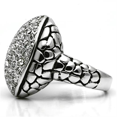 3W058 - Rhodium Brass Ring with Top Grade Crystal  in Clear LuxuryLifeWay Online Store