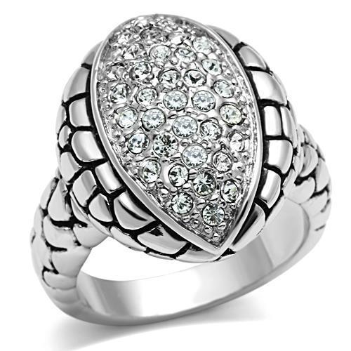 3W058 - Rhodium Brass Ring with Top Grade Crystal  in Clear LuxuryLifeWay Online Store