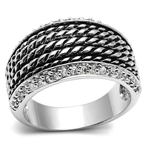 3W065 - Rhodium Brass Ring with AAA Grade CZ  in Clear LuxuryLifeWay Online Store