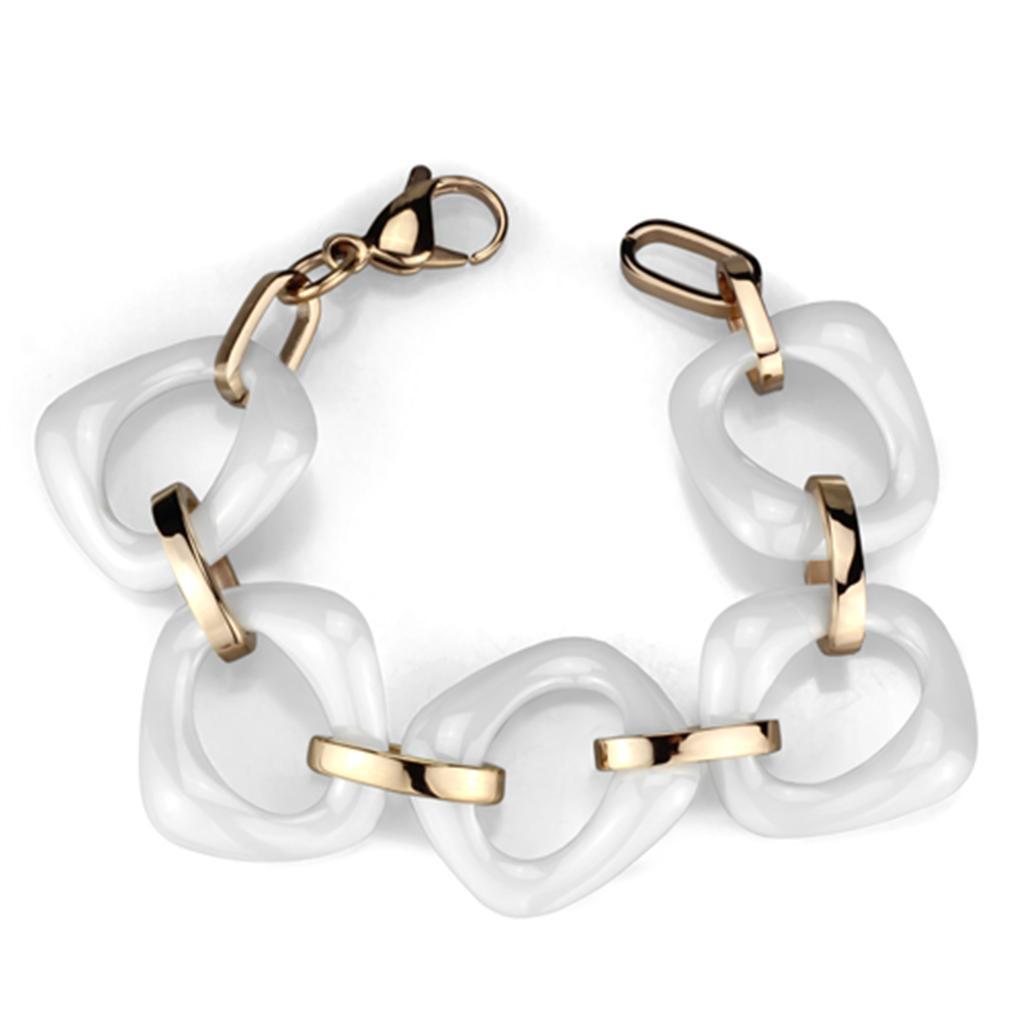 3W1010 - IP Rose Gold(Ion Plating) Stainless Steel Bracelet with Ceramic  in White LuxuryLifeWay Online Store