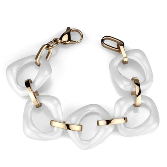 3W1010 - IP Rose Gold(Ion Plating) Stainless Steel Bracelet with Ceramic  in White LuxuryLifeWay Online Store
