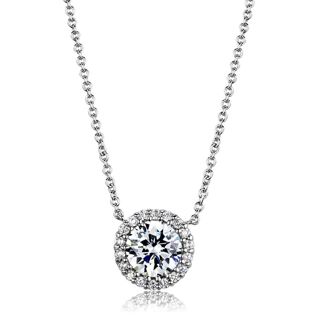 3W1027 - Rhodium Brass Chain Pendant with AAA Grade CZ  in Clear LuxuryLifeWay Online Store