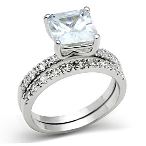 3W102 - Rhodium Brass Ring with AAA Grade CZ  in Clear LuxuryLifeWay Online Store