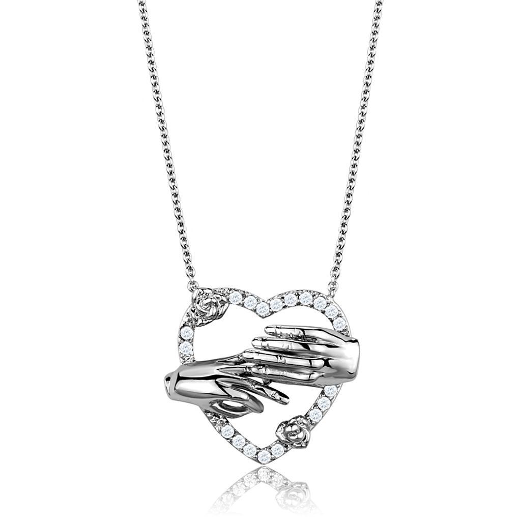 3W1034 - Rhodium Brass Chain Pendant with AAA Grade CZ  in Clear LuxuryLifeWay Online Store