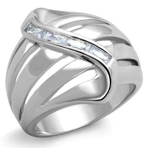 3W1077 - Rhodium Brass Ring with AAA Grade CZ  in Clear LuxuryLifeWay Online Store