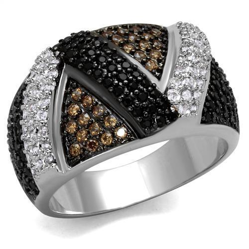 3W1088 - Rhodium + Ruthenium Brass Ring with AAA Grade CZ  in Multi Color LuxuryLifeWay Online Store