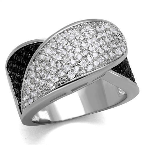 3W1089 - Rhodium + Ruthenium Brass Ring with AAA Grade CZ  in Black Diamond LuxuryLifeWay Online Store