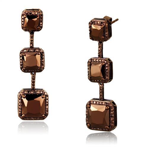 3W1108 - IP Coffee light Brass Earrings with AAA Grade CZ  in Light Coffee LuxuryLifeWay Online Store