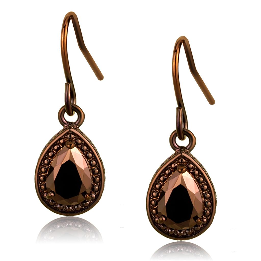 3W1114 - IP Coffee light Brass Earrings with AAA Grade CZ  in Light Coffee LuxuryLifeWay Online Store