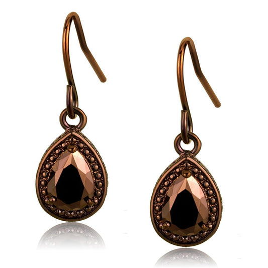 3W1114 - IP Coffee light Brass Earrings with AAA Grade CZ  in Light Coffee LuxuryLifeWay Online Store