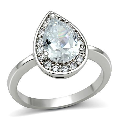 3W111 - Rhodium Brass Ring with AAA Grade CZ  in Clear LuxuryLifeWay Online Store