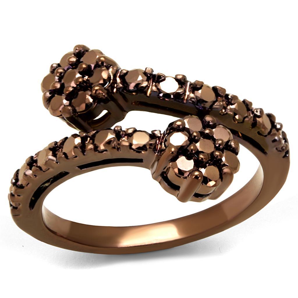 3W1158 - IP Coffee light Brass Ring with AAA Grade CZ  in Light Coffee LuxuryLifeWay Online Store