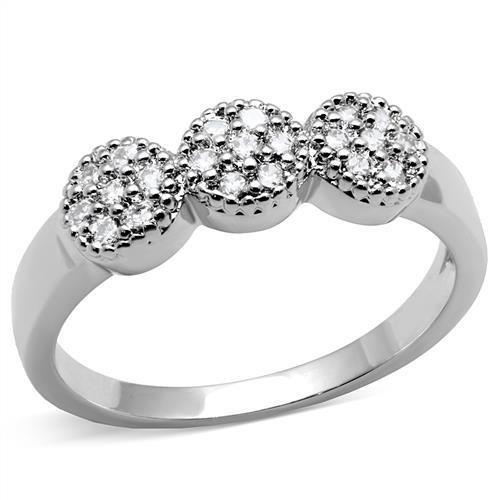 3W1220 - Rhodium Brass Ring with AAA Grade CZ  in Clear LuxuryLifeWay Online Store