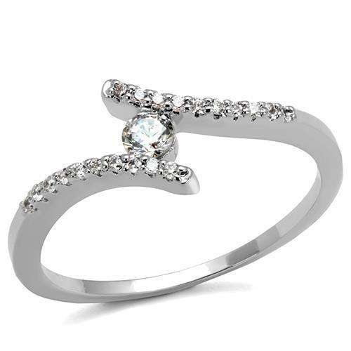 3W1237 - Rhodium Brass Ring with AAA Grade CZ  in Clear LuxuryLifeWay Online Store