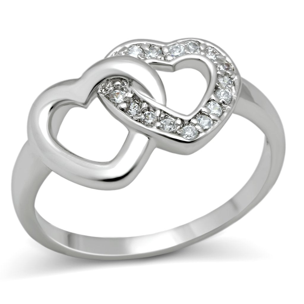 3W123 - Rhodium Brass Ring with AAA Grade CZ  in Clear LuxuryLifeWay Online Store